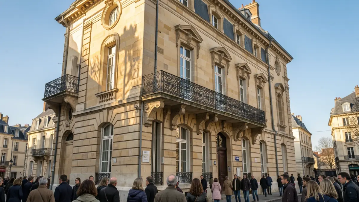 Generic image of a stone town hall facade with a balcony and iron railings, under an afternoon sun.