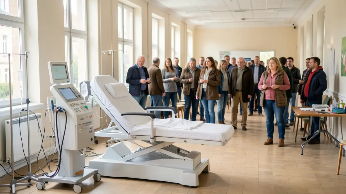Image générique d'une collecte de sang dans une salle communale en Île-de-France.