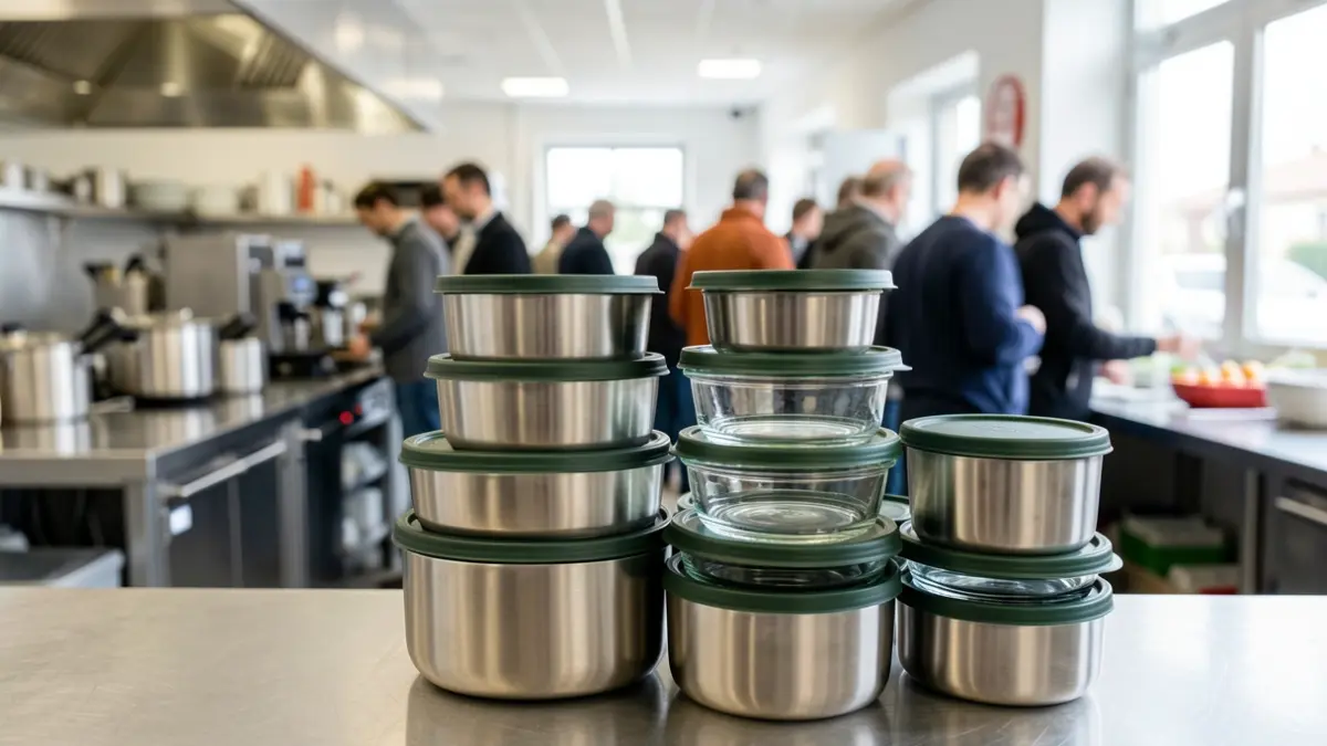 Image générique de contenants alimentaires réutilisables en verre et inox.