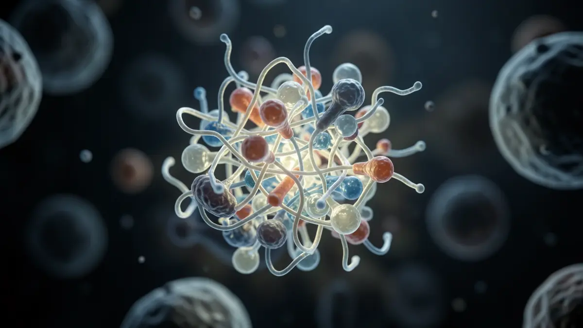 Image générique d'un amas microscopique de molécules dans une cellule.