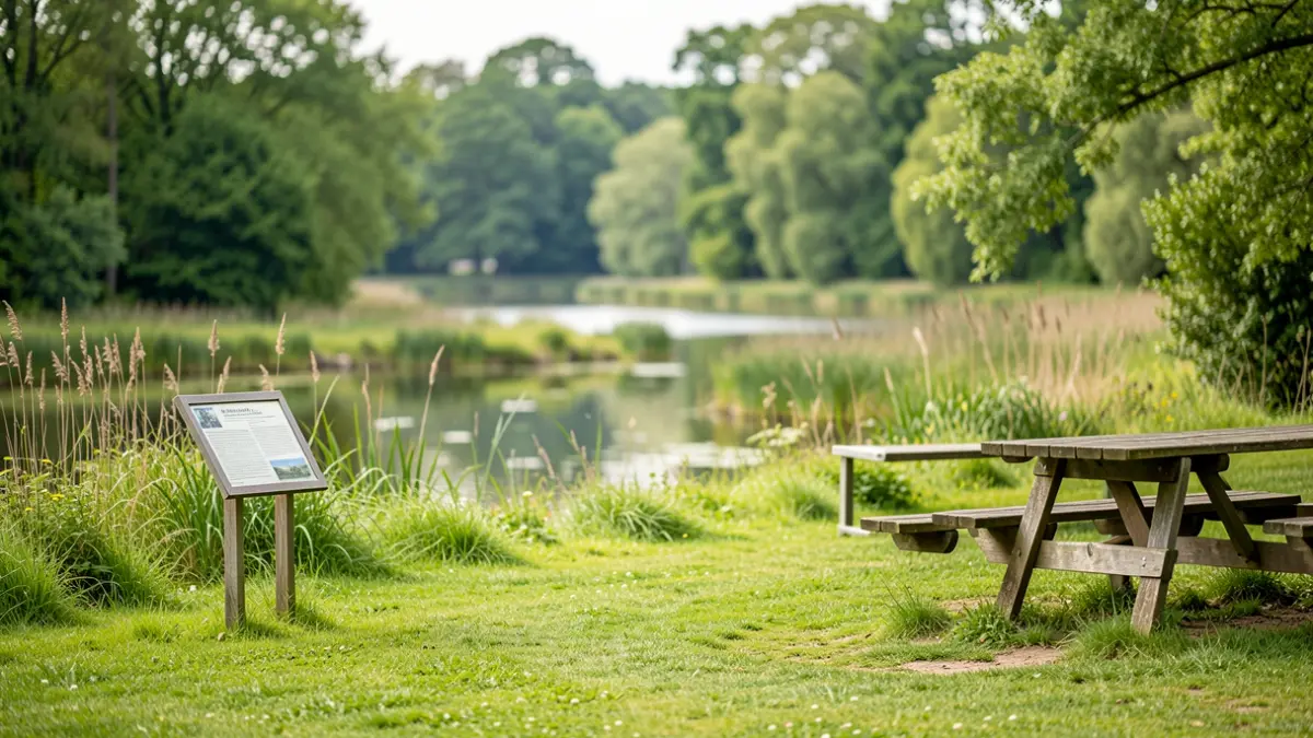 Generic image of a natural park with wetland areas and educational signs.