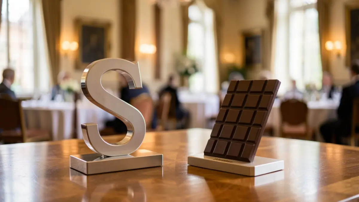 Image générique de deux trophées d'entreprise sur une table.