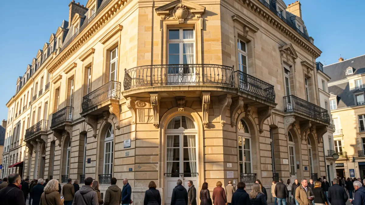 Image générique d'une façade de mairie en pierre typique de l'Île-de-France, éclairée par le soleil de l'après-midi.