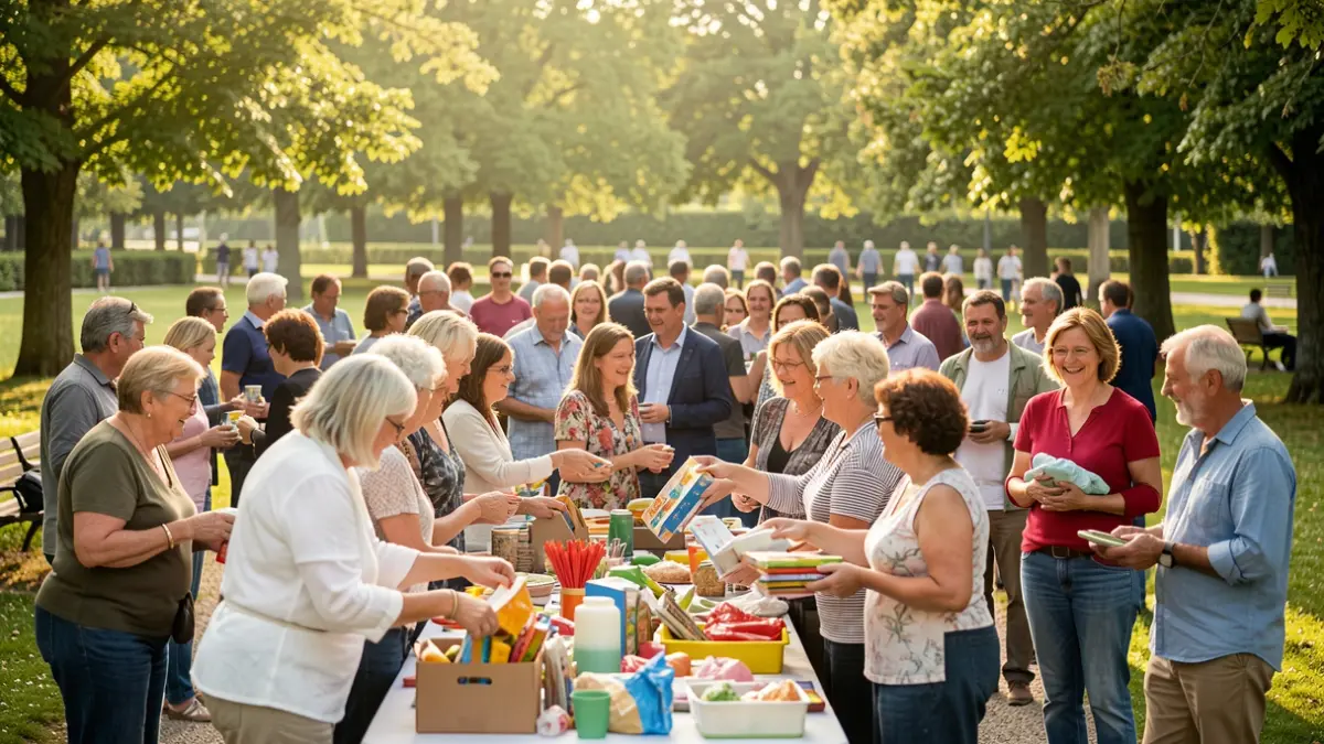 Image générique d'une initiative solidaire communautaire dans un parc d'Île-de-France, mettant en avant l'entraide et la générosité.
