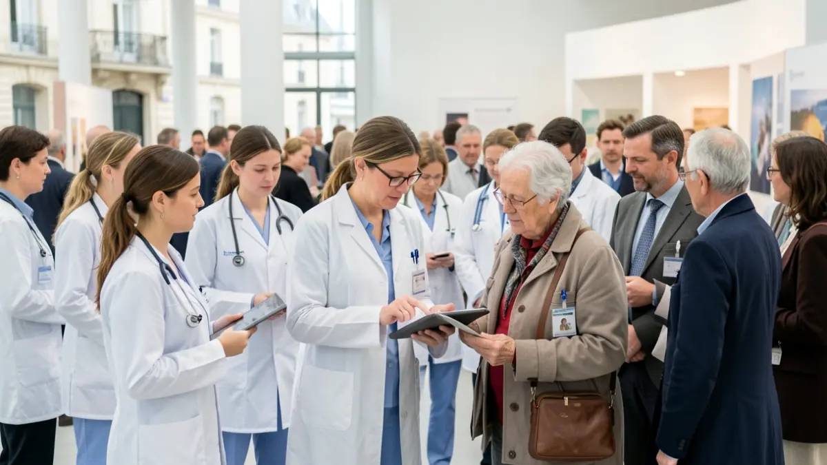 Image générique d'un forum santé intercommunal avec des professionnels et des citoyens.