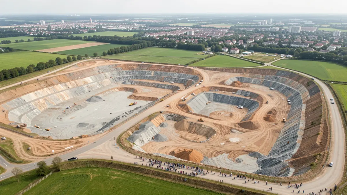 Aerial view of a quarry in Île-de-France.