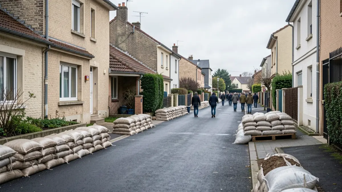 Generic image of flood protection measures in a residential area.