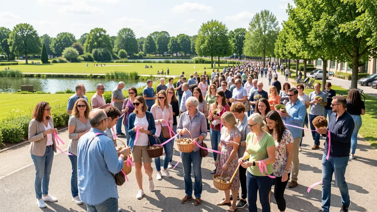 Image générique de personnes participant à une journée de sensibilisation sur le cancer du sein dans un parc.