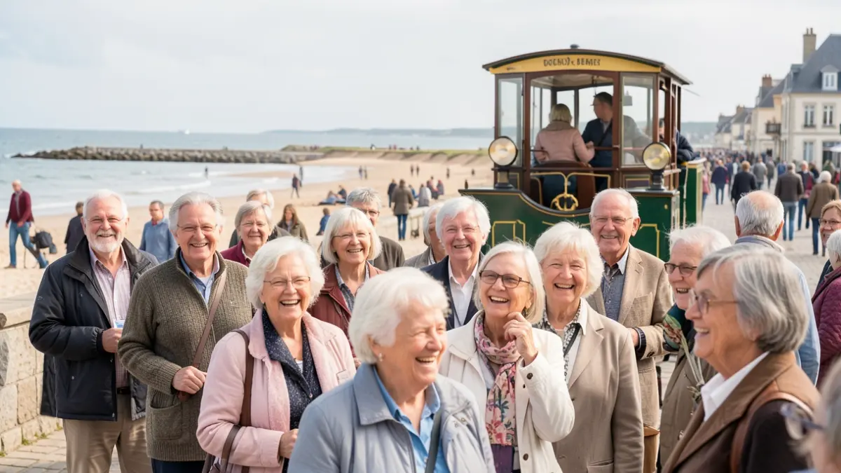 Image générique d'une sortie de seniors dans une ville côtière normande.