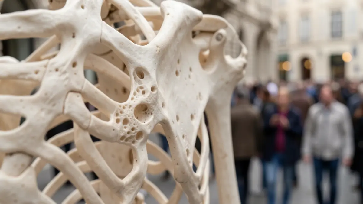Image générique de la structure osseuse d'un squelette humain, mettant en évidence la fragilité et la texture poreuse de l'os.