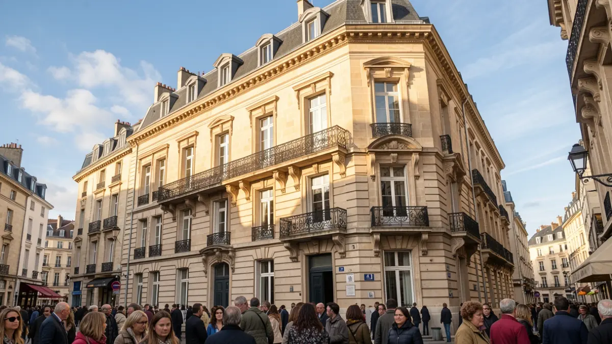 Generic image of the facade of an official building in the Île-de-France region, featuring classic architecture and an ornate balcony, under warm afternoon sunlight.