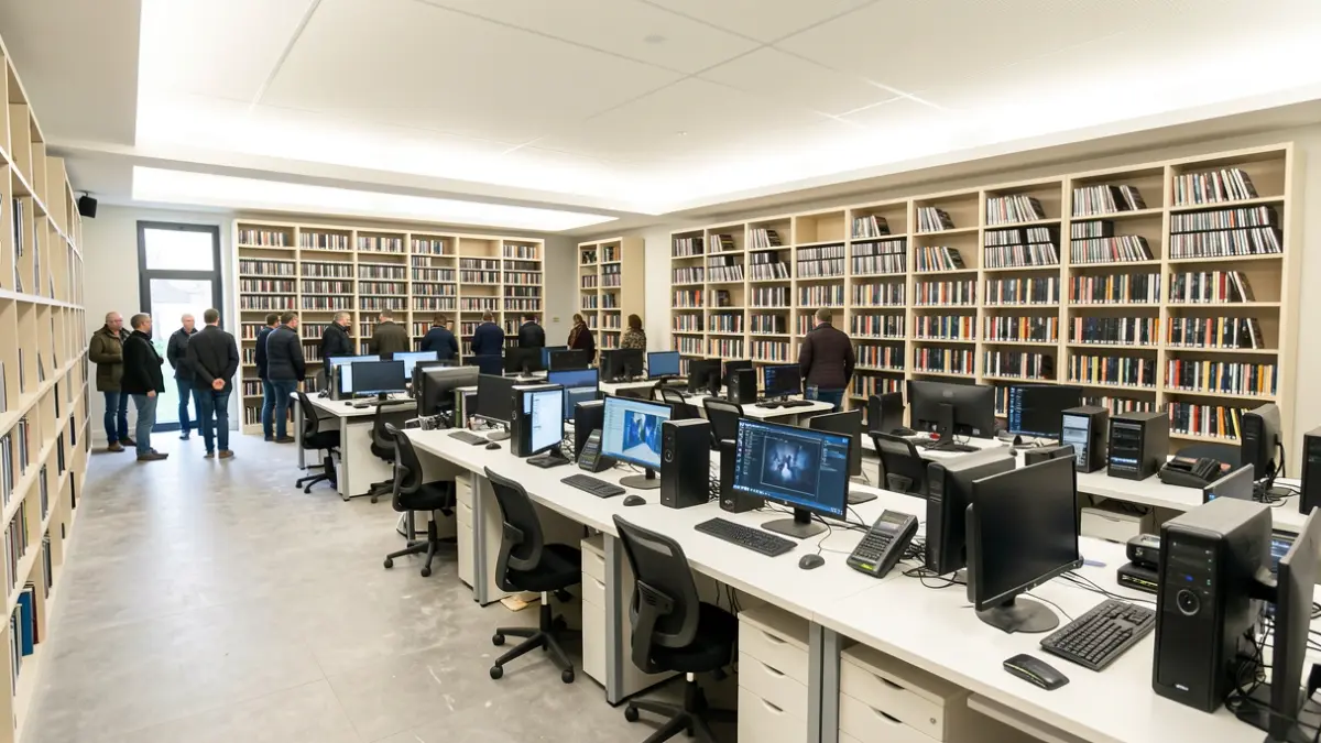 Intérieur de la future médiathèque-cinéma de Clichy, avec une nouvelle salle informatique spacieuse.