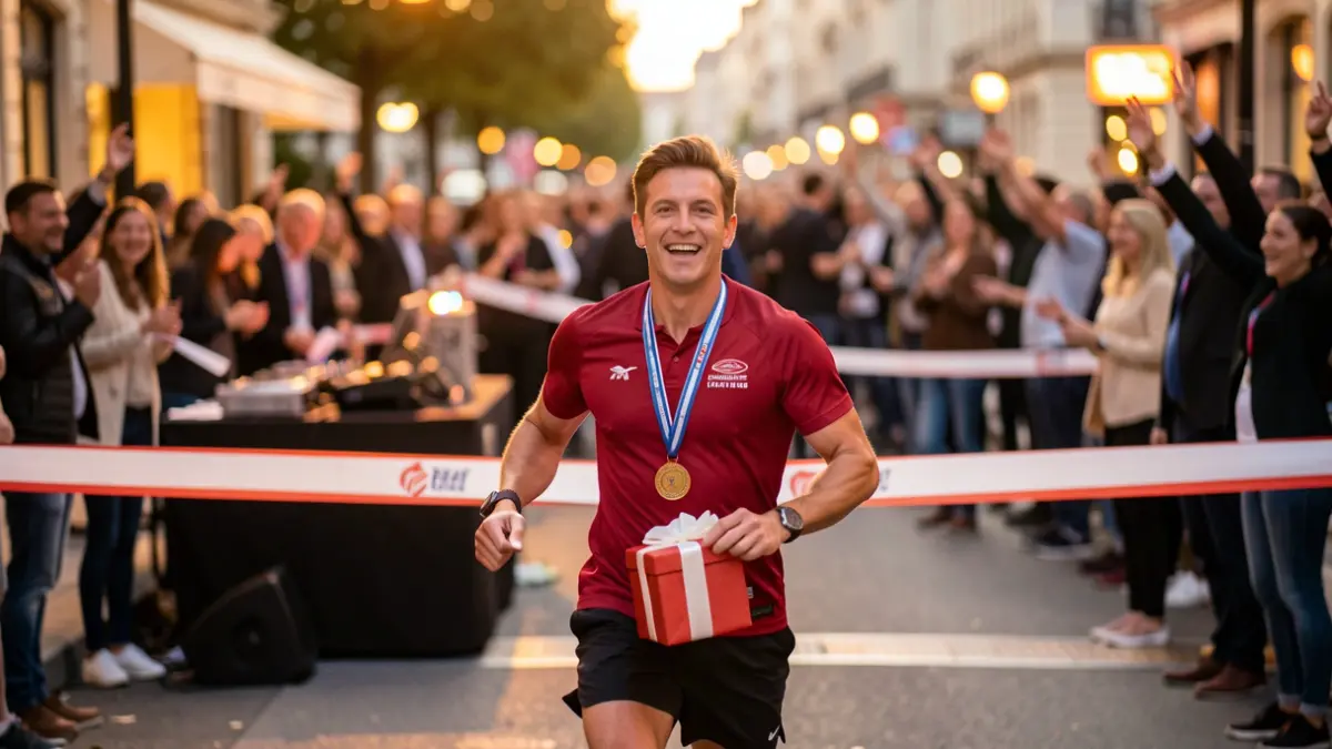 Generic image of a festive trail race with medal ceremony.