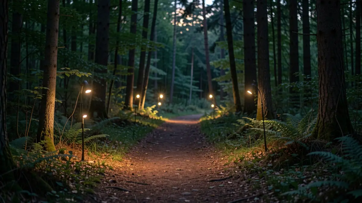 Image générique: avec quelques lumières artificielles éparses éclairant le chemin.