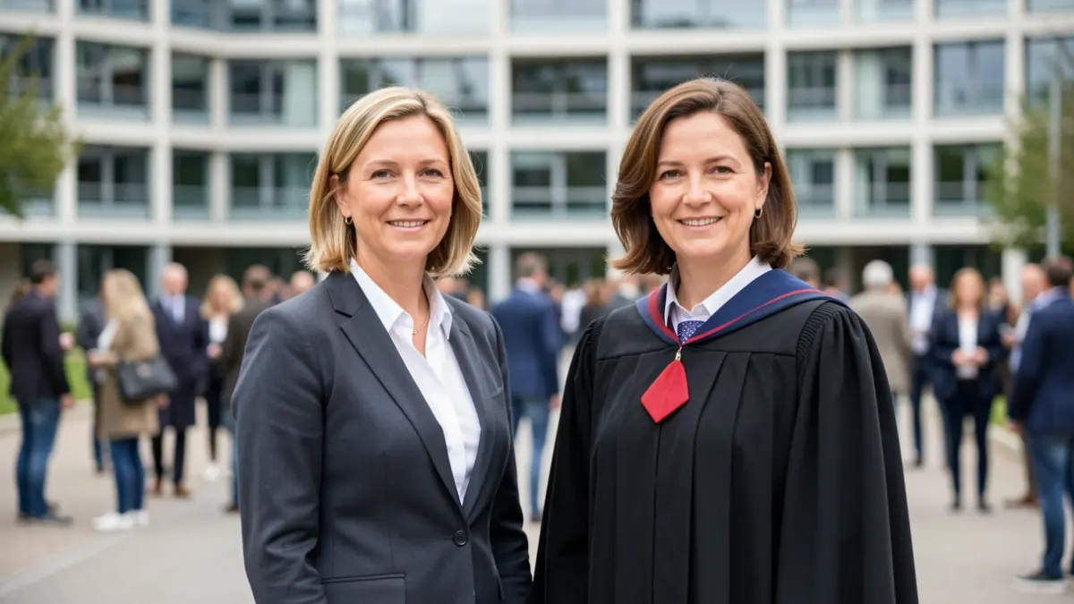 Generic image of two women, in front of a university building.