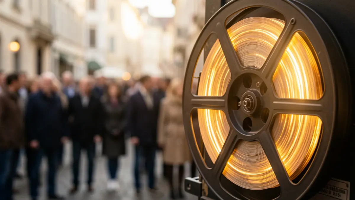 Generic image of an illuminated film reel.