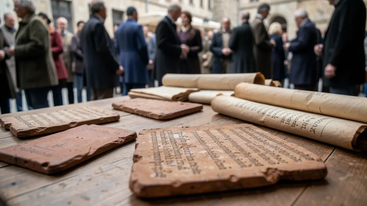 Image générique de tablettes d'argile anciennes et de rouleaux de papyrus.