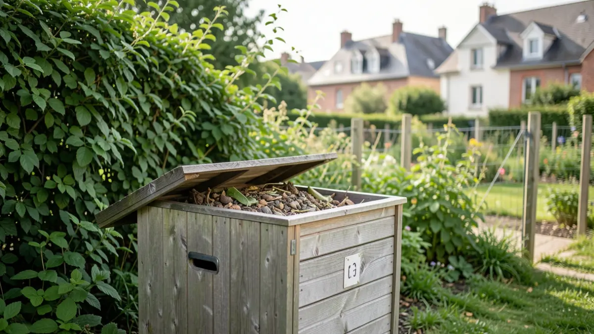 Image générique de composteurs de quartier dans un cadre verdoyant en Île-de-France.