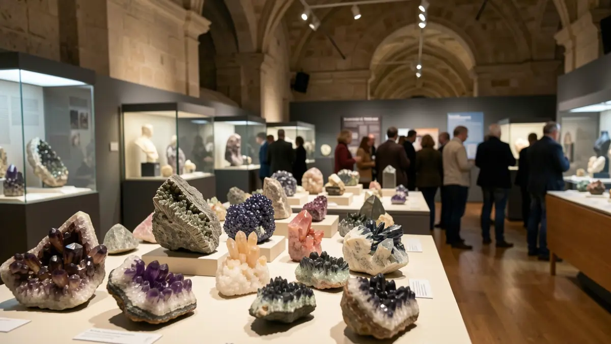 Generic image of a science museum interior with mineral specimens.