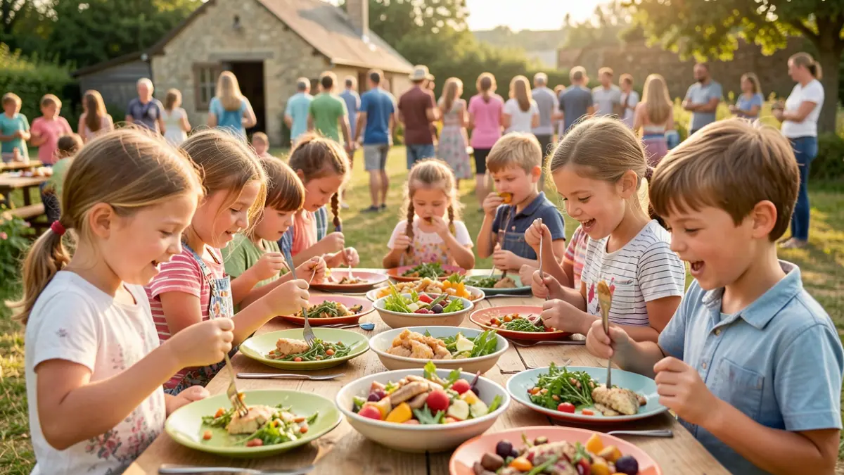 Image générique d'enfants dégustant un repas dans un centre de loisirs.