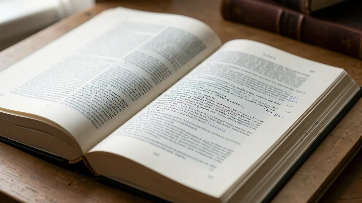Image générique d'un livre ouvert sur un bureau, avec du texte juridique et des annotations. Lumière douce et diffuse.
