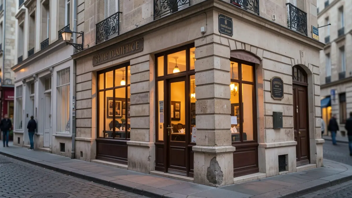 Image générique: avec une façade en pierre et une enseigne classique.