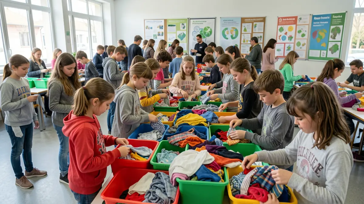 Image générique de jeunes participant à un défi de recyclage textile dans un centre communautaire en Île-de-France.