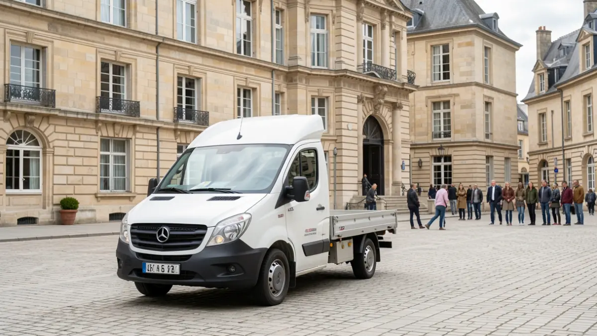 Generic image of a mobile unit in front of a town hall.