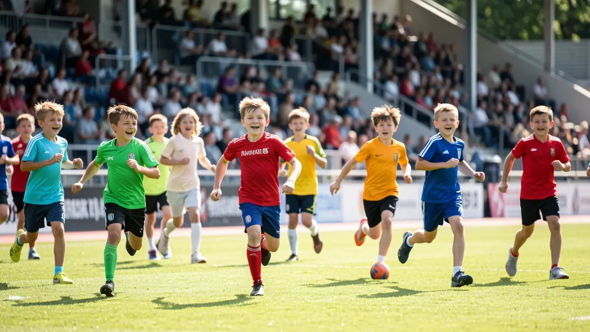 Generic image of children participating in sports events at a stadium.