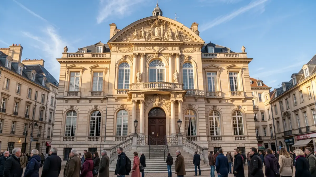 Generic image of the facade of an official building in Île-de-France, with classic architectural details and soft sunlight.