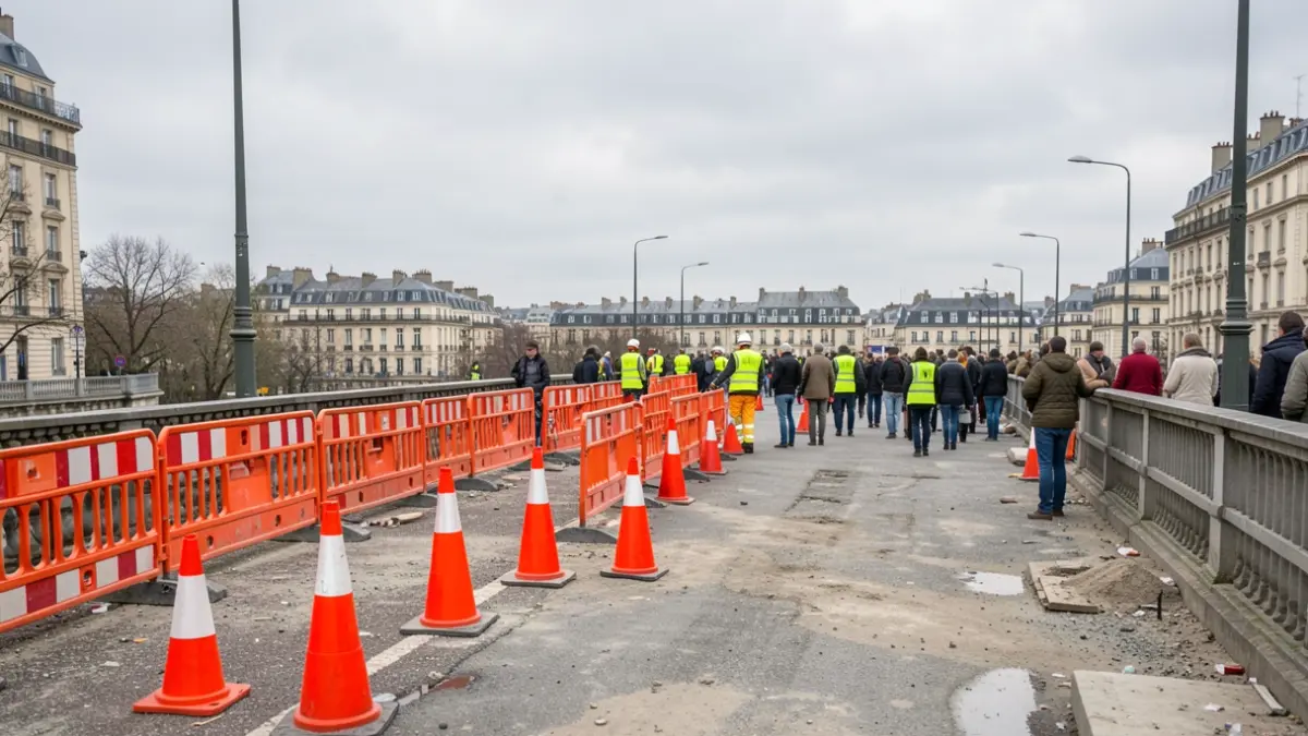 Generic image of construction work on a bridge with safety barriers and workers in the background.