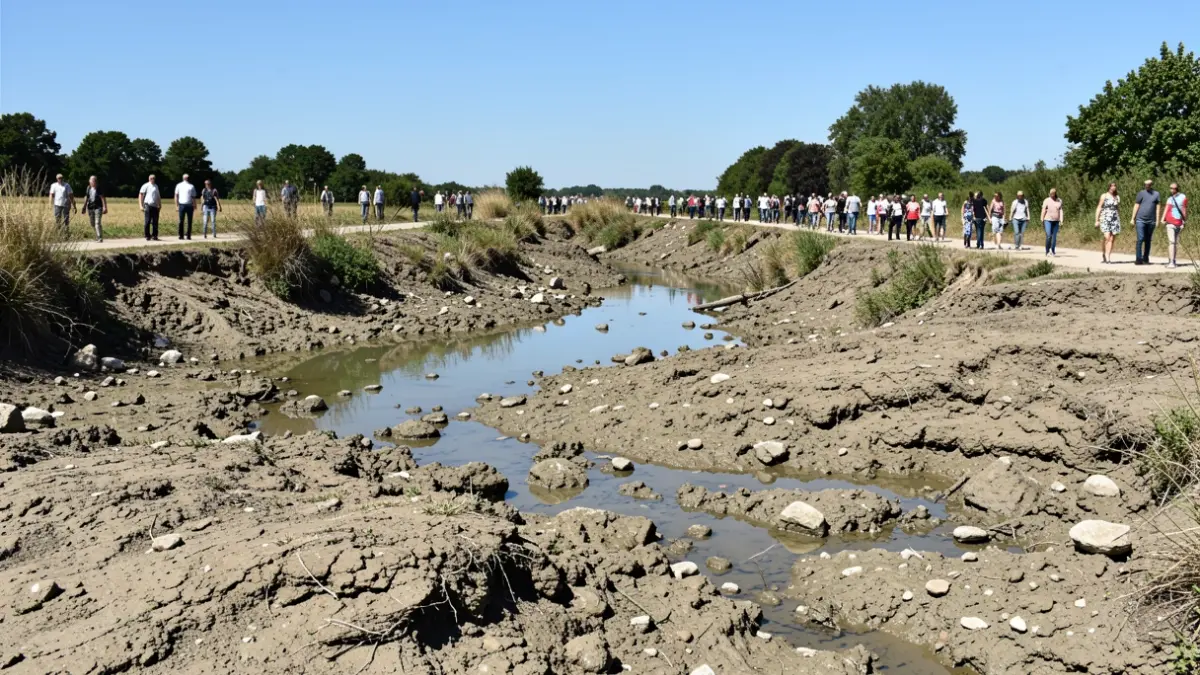 Le lit asséché de la rivière Yvette en Essonne durant l'été 2026, montrant la sécheresse.