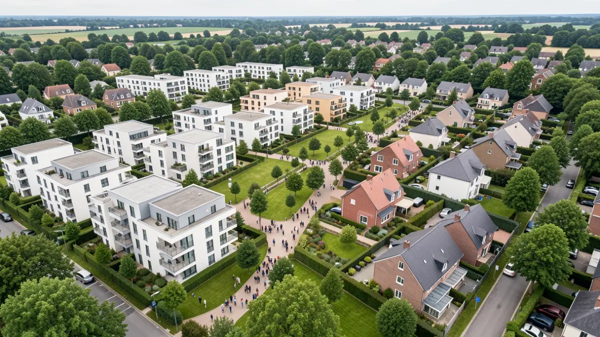 Aerial view of a new housing development in Cergy-le-Haut, Val-d'Oise.