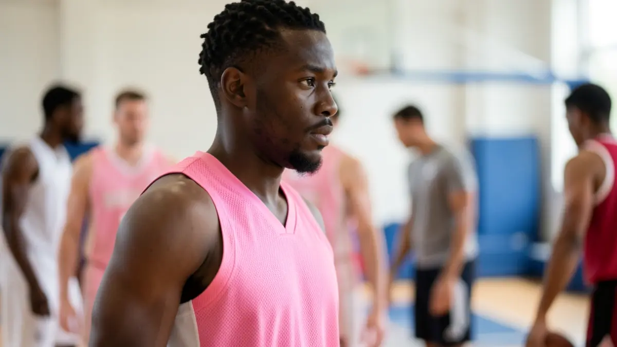 Une touche de rose sur le maillot d'une joueuse de basket lors d'un entraînement.