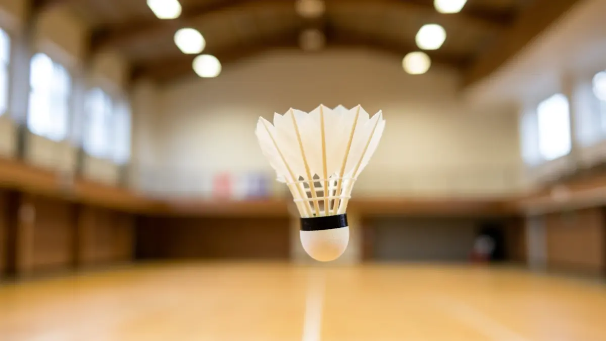 Generic image of a badminton shuttlecock in flight in a sports hall.