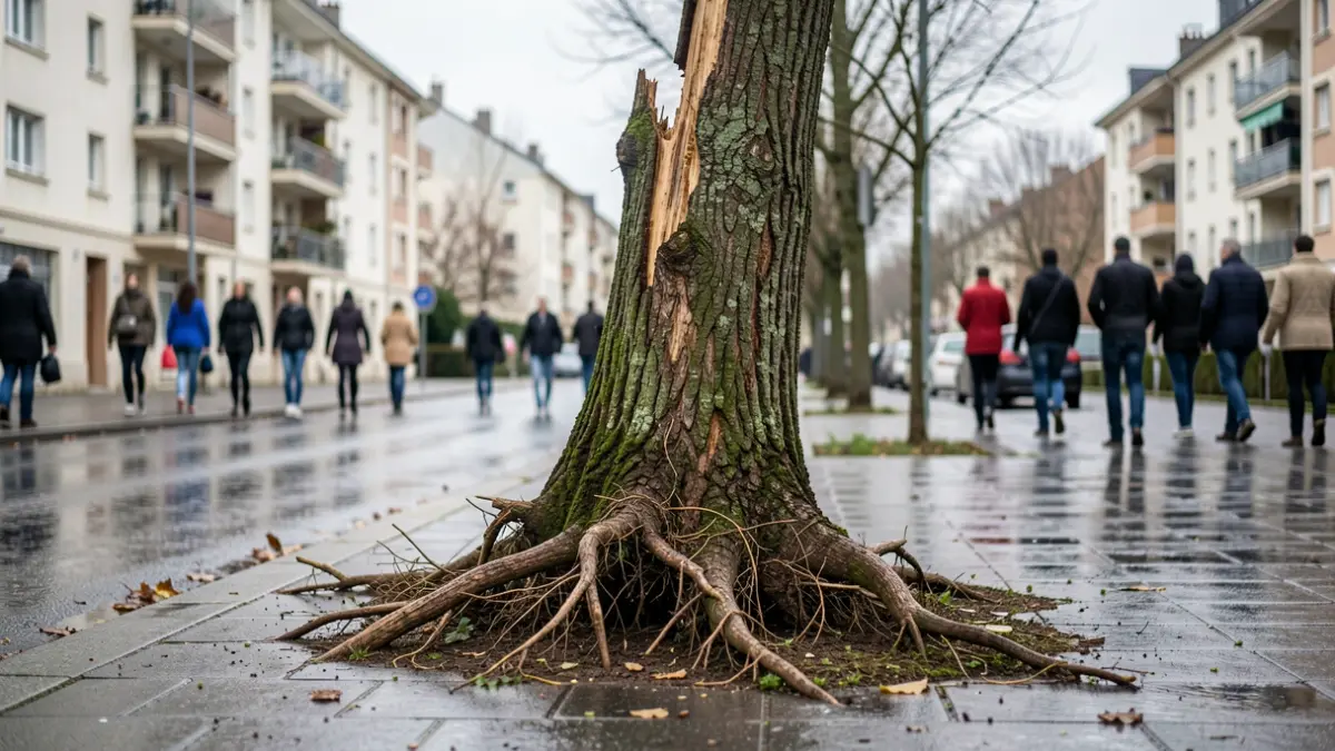 Image d'un tronc d'arbre endommagé après un orage à Maisons-Alfort.