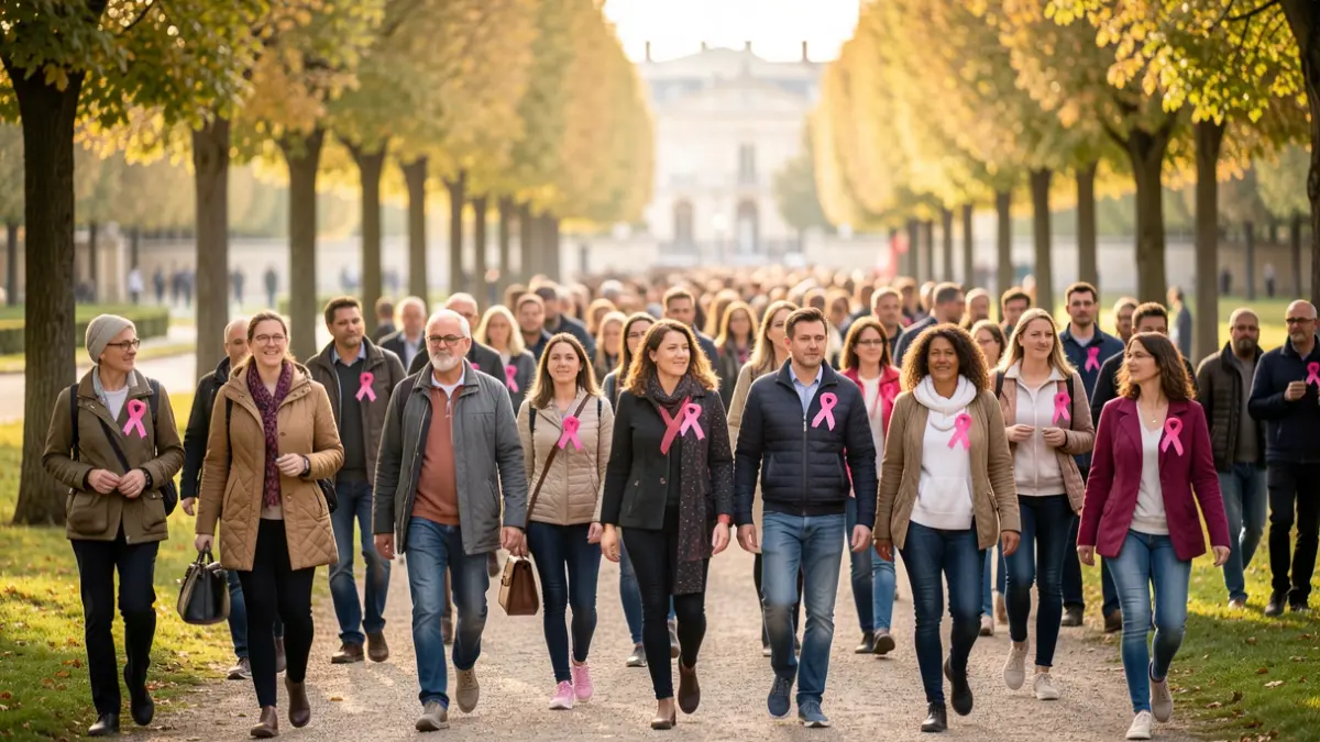 Generic image: with participants wearing pink ribbons in a park.