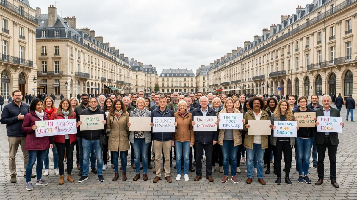 Generic image of a citizen gathering for solidarity and against racism, in a public space in Île-de-France.