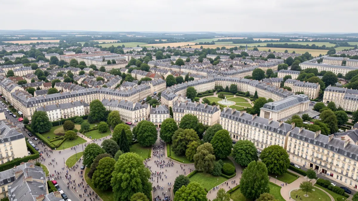 Aerial view of the town of Massy, Île-de-France.