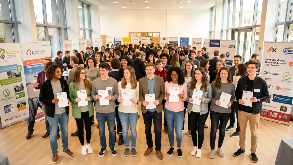 Image générique de jeunes recevant des diplômes symboliques et des cartes cadeaux dans une salle communale.