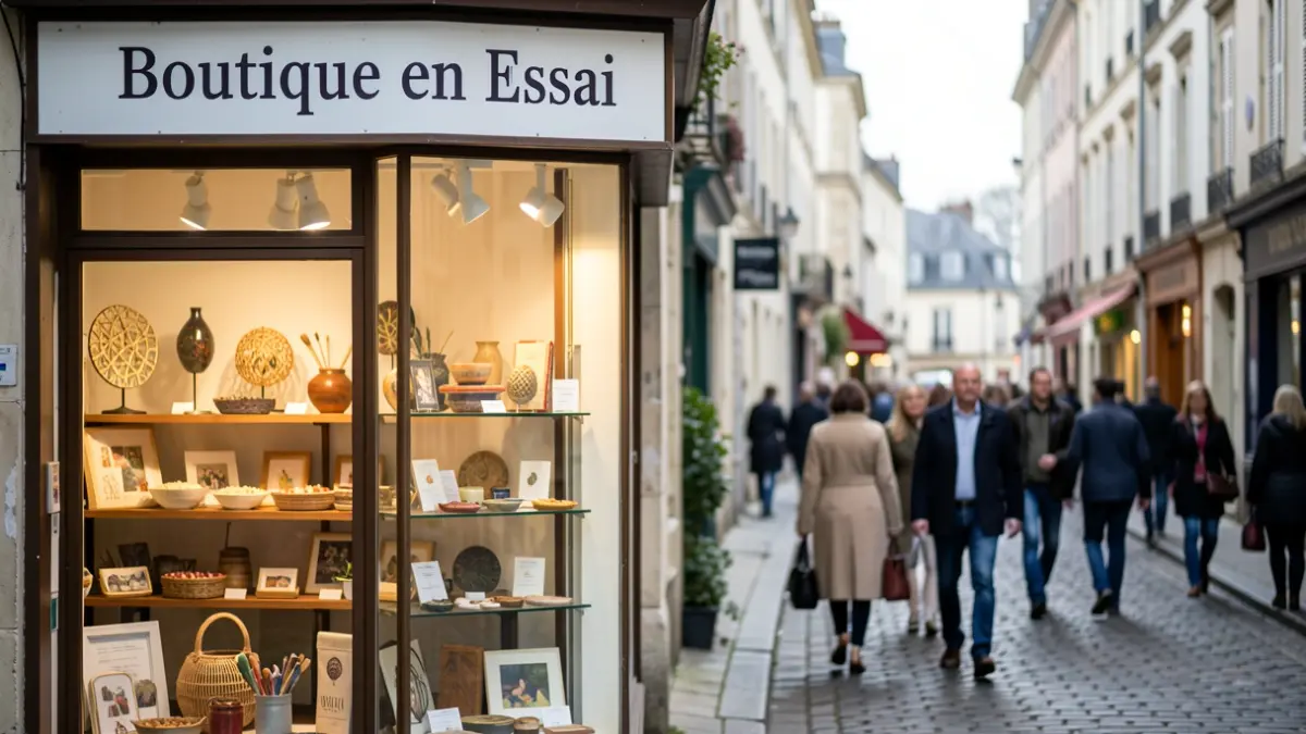 Generic image of a shop window displaying local creations on a town street.