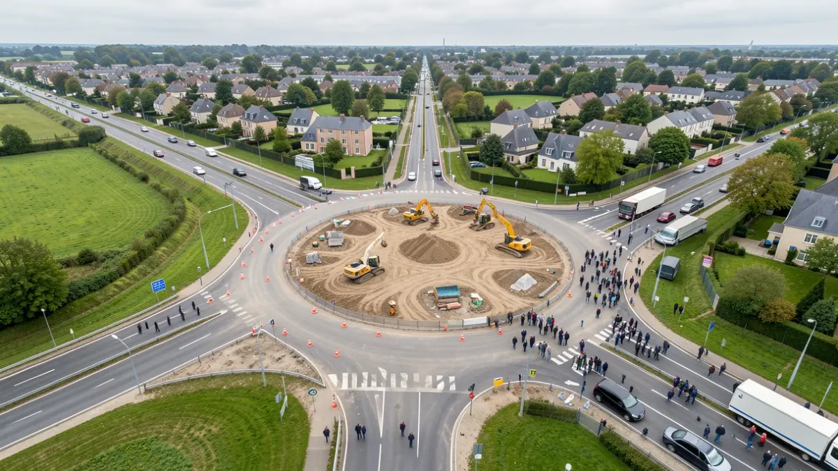 Generic image of roundabout construction at a road intersection in Île-de-France.