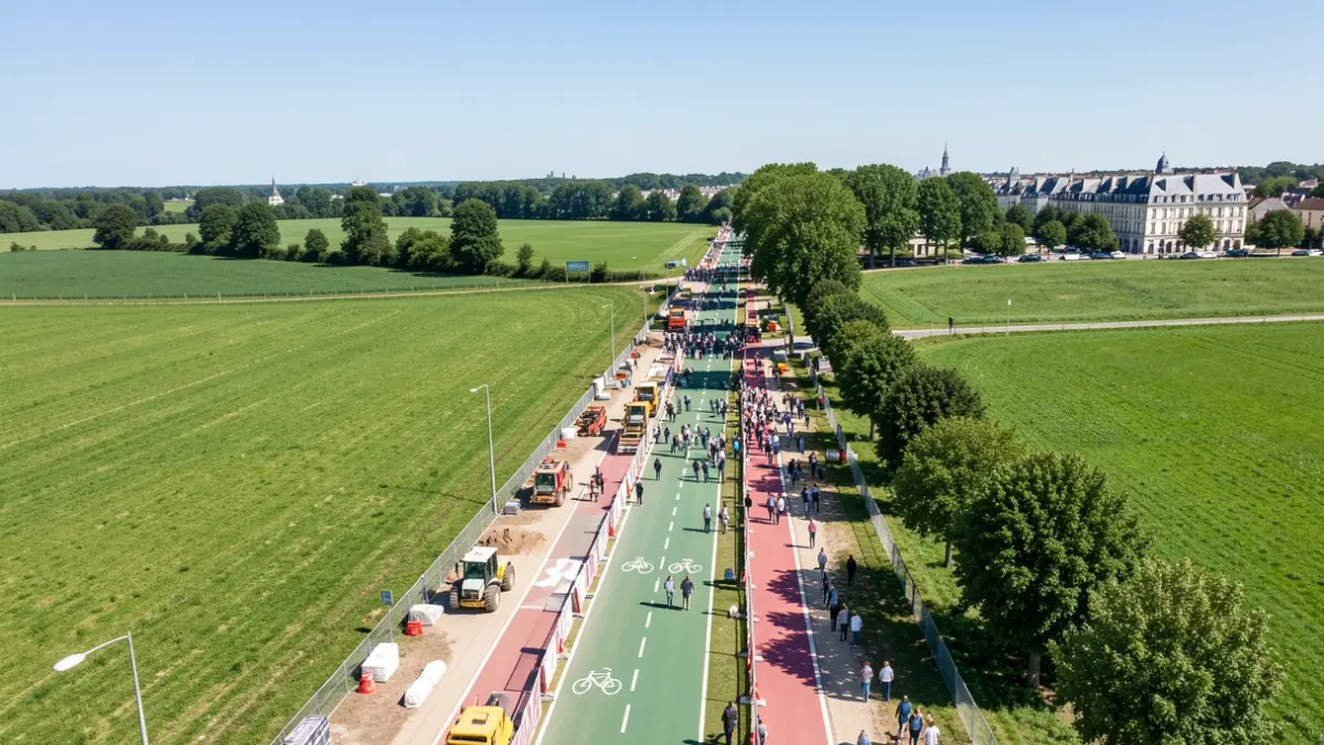 Generic image of new bicycle lane construction in a green landscape in Île-de-France.