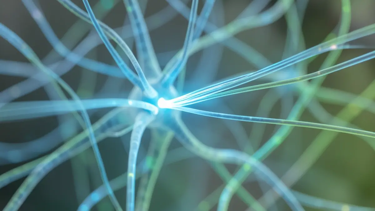 Generic image of glowing optical fibers representing scientific innovation and vision restoration.