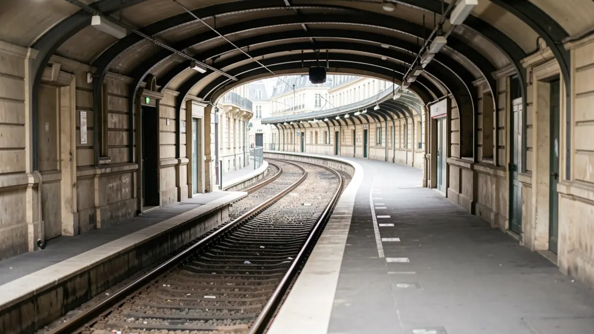 Image générique d'une station de métro parisienne vide avec des voies.