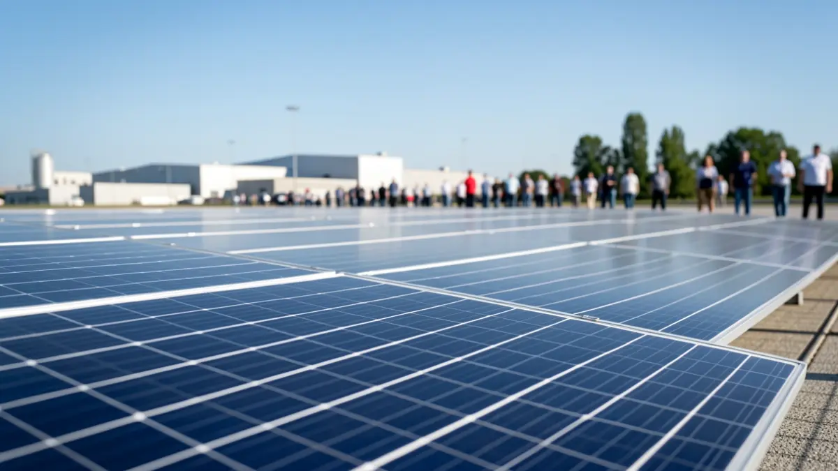 Generic image of photovoltaic solar panels installed on a large urbanized area.
