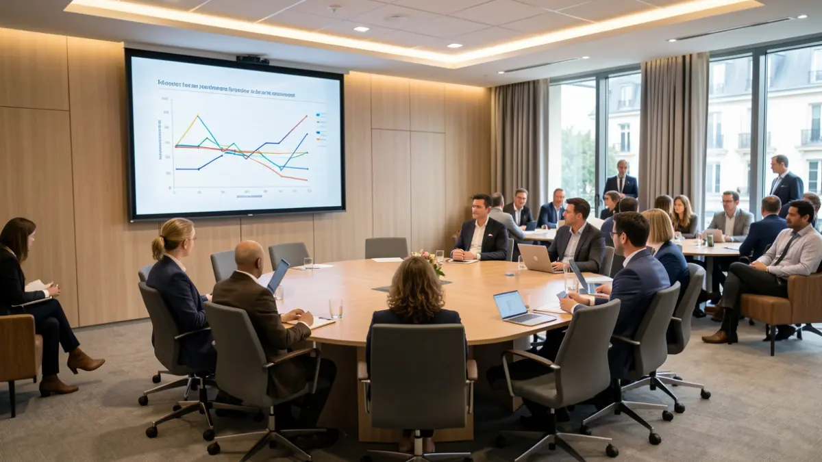 Image générique d'une salle de conférence avec écran et chaises.