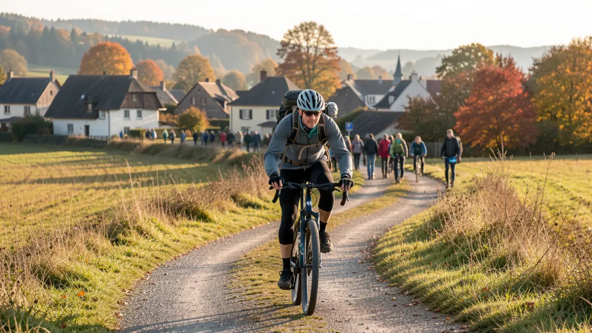 Generic image of a cyclist starting an adventure in nature during autumn.
