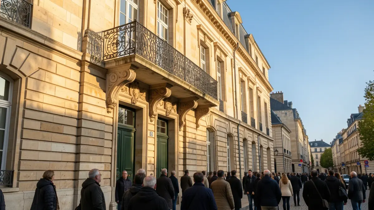 Generic image of a stone town hall facade with a balcony and iron railings, under an afternoon sun.