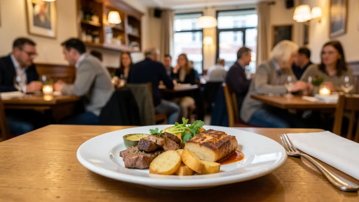 Image générique de l'intérieur d'un restaurant communautaire chaleureux.